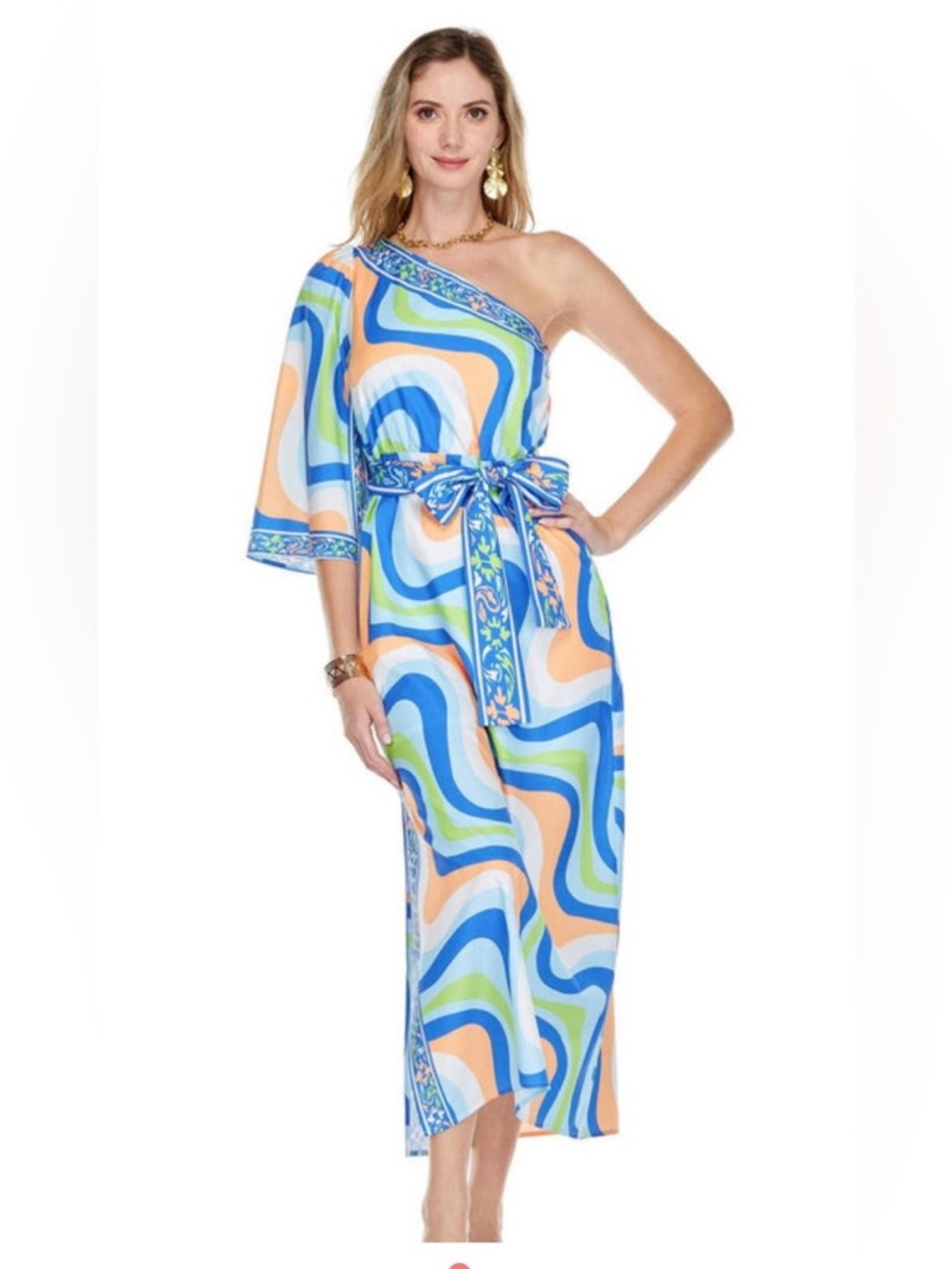 Jade One-Shoulder Multi-Color midi dress Dress. EUC.